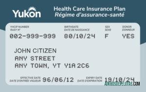 Cartão de seguro de saúde Yukon do Canadá exemplo